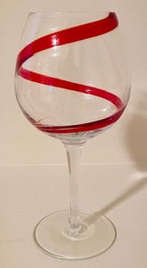 Five Stemmed Glasses with Radiant Red Swirls
