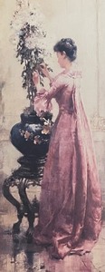 Woman with Chrysanthemums Framed Print by Eugene Joors