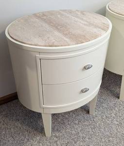 Pair of Oval Marble Topped Nightstands