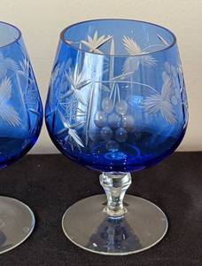 Etched Cobalt Glass Set