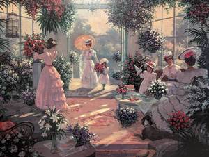 Framed Tea in the Conservatory Print by Christa Kieffer