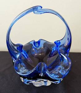 Blue Art Glass Basket