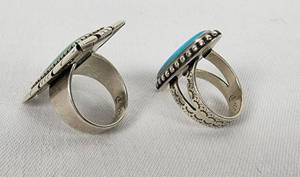 lot 20 image: Desirable Pair of Sterling Silver & Turquoise Carolyn Pollack Rings - Size 7