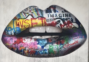 lot 53 image: Graffiti Lips Framed Print by Greatness