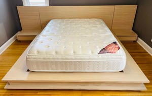 lot 123 image: Contemporary Queen Low Platform Bed with Two Nightstands