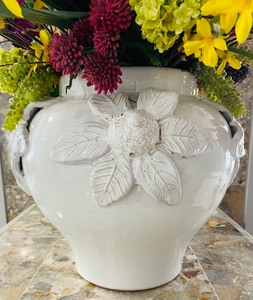 lot 61 image: Gorgeous Pottery Planter adorned with Colorful Faux Florals