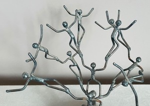 lot 127 image: Marvelous Metal Abstract Sculpture on a Wooden Base