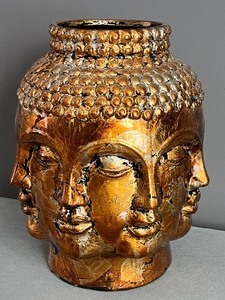 lot 40 image: Metallic Gold Multi Buddha Face Vase