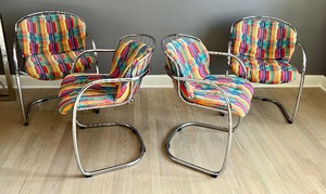 lot 6 image: Set of Four Mid Century Chrome Cantilever Chairs