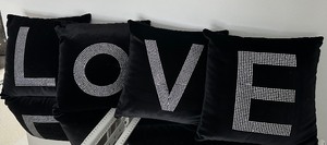 lot 43 image: Bedazzled Velvet L O V E Accent Pillows