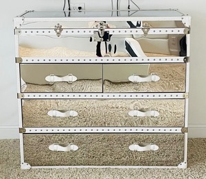 lot 23 image: Modani Marvelous Mirrored Dresser with Hinged Lift Top