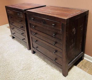 lot 3B image: Pair of Jaipur Nightstands - Two Gorgeous Rustic Wooden NightstandsSide Tables