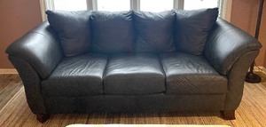 lot 25 image: Klaussner Charcoal Grey Leather Sofa