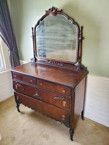 lot 103 image: Old Dresser With Mirror