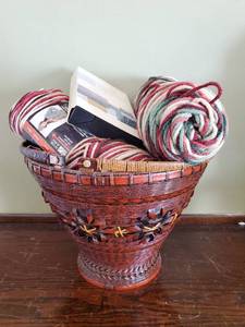 lot 21 image: Basket Of Knitting Items