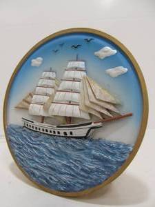 lot 13 image: Vintage Ceramic Nautical Clipper Ship Glowing Lamp