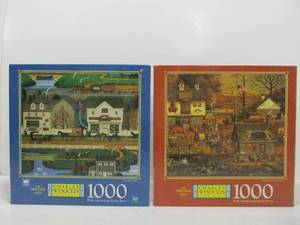 lot 28 image: 2 Brand New Sealed 1000 Piece Charles Wysocki Americana Puzzles