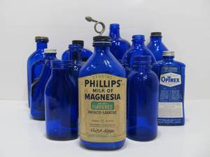 lot 69 image: Collection of Old Vintage Cobalt Blue Glass Bottles