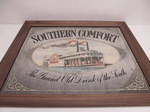 lot 201 image: Large Vintage SOUTHERN COMFORT Bar Mirror Sign wSteamboats