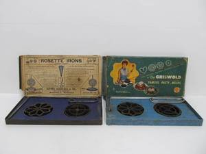 lot 108 image: 2 Sets of Old Vintage Cast Iron Patty Molds - Griswold & Alfred Andresen