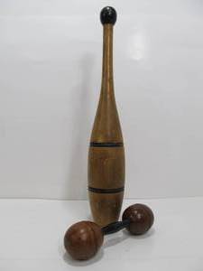 lot 116 image: 2 Primitive Antique Early 1900s Wooden Exercise Pins