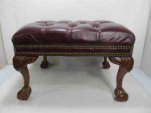 lot 135 image: Clawfoot Tufted Ottoman or Stool