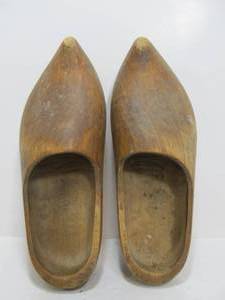 lot 145 image: Pair of Large Old Vintage Wooden Dutch Clogs