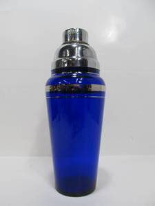lot 183 image: Original Vintage 1930s Deco Cobalt Blue Glass wChrome Rings Cocktail Shaker #2