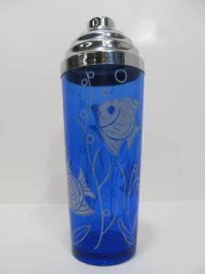 lot 185 image: Original Vintage 1930s Deco Hazel Atlas Cobalt Blue Glass Cocktail Shaker - Tropical Fish #4