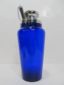 lot 187 image: Original Vintage 1930s Deco Cobalt Blue Glass Cocktail Shaker #6