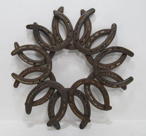 lot 189 image: Folk Art Welded Antique Horseshoe Wall Sculpture
