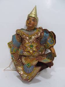 lot 193 image: Vintage Painted Wood Flying Burmese Puppet Figure