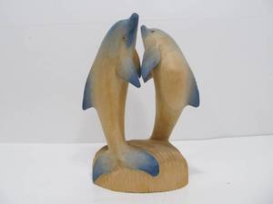 lot 205 image: Vintage Hand Made Wood Carving - 2 Dolphins