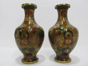 lot 209 image: Old Vintage Japanese Brass Cloisonne Vases