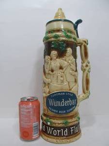 lot 216 image: LARGE Vintage Minneapolis Brewing Company Advertising Chalkware Beer Stein - Wunderbar Beer