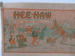 lot 218 image: Unique Art Mfg Company Tin Litho HEE-HAW Balky Mule Toy BOX ONLY