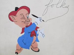 lot 221 image: Vintage 1940s Illustration Style Original Painting - Porky Pig - Buy War Bonds
