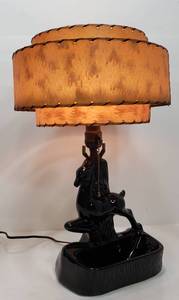 lot 233 image: Mid Century Leaping Deer Ceramic Planter Lamp With 3 Tier Fiberglass Shade