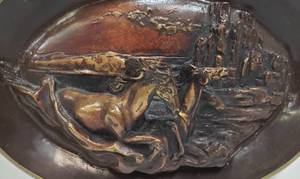 lot 238 image: Vintage Wally Shoop Free As The Wind Solid Bronze Wild Running Horses Wall Sculpture 3D Art Signed