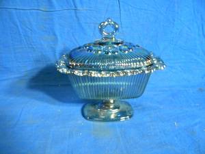 Blue Rainbow Glass Candy Dish with Cover