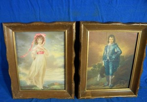 Vintage Mid Century Framed Reproduction 1794 Pinkie Sir Thomas Lawrence and Little Boy Blue Original Picture in Frame