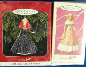 1997 Hallmark Keepsake Easter Springtime Collection Barbie Doll Ornament & 1998 Hallmark Holiday Barbie Ornament