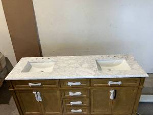 Home Decorators Collection Caville 72 in. W x 22 in. D x 34.50 in. H Bath Vanity in Almond Latte with Carrara Marble Top