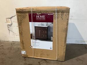 Home Decorators Collection Sedgewood 36-12 in. Configurable Bath Vanity in Dark Cognac with Solid Surface Top in Arctic with White Sink