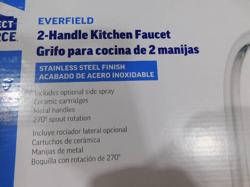 lot 72 image: Project Source Everfield Stainless Steel 2-handle High-arc Kitchen Faucet (Deck Plate Included)