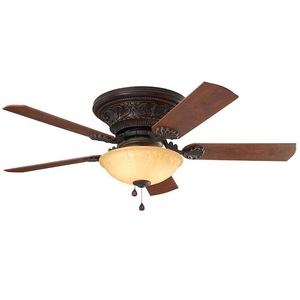 lot 77 image: Harbor Breeze Lynstead 52-in Specialty Bronze LED Indoor Flush Mount Ceiling Fan with Light (5-Blade)