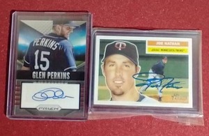 lot 39 image: (2) Autographed Minnesota Twins Cards - Popular Players