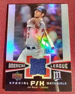 lot 68 image: Joe Mauer Game-Used Jersey Card