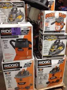 Pallet with assorted Ridgid Shop Vacs various models and conditions review pictures