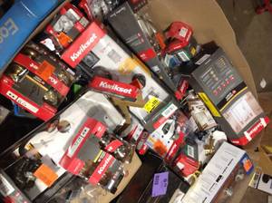 Gaylord with assorted Door knobs and hardware various models and conditions see pictures